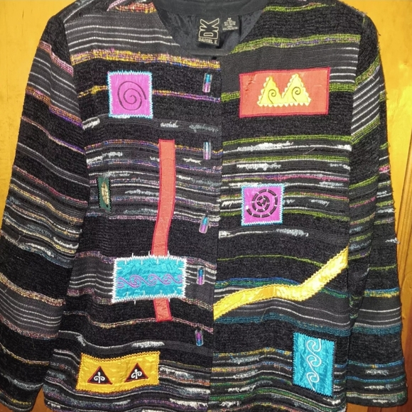 VTG Daniel K New York Women's M Blazer Jacket Aztec Neon Glass Button  Embroid - Picture 5 of 13